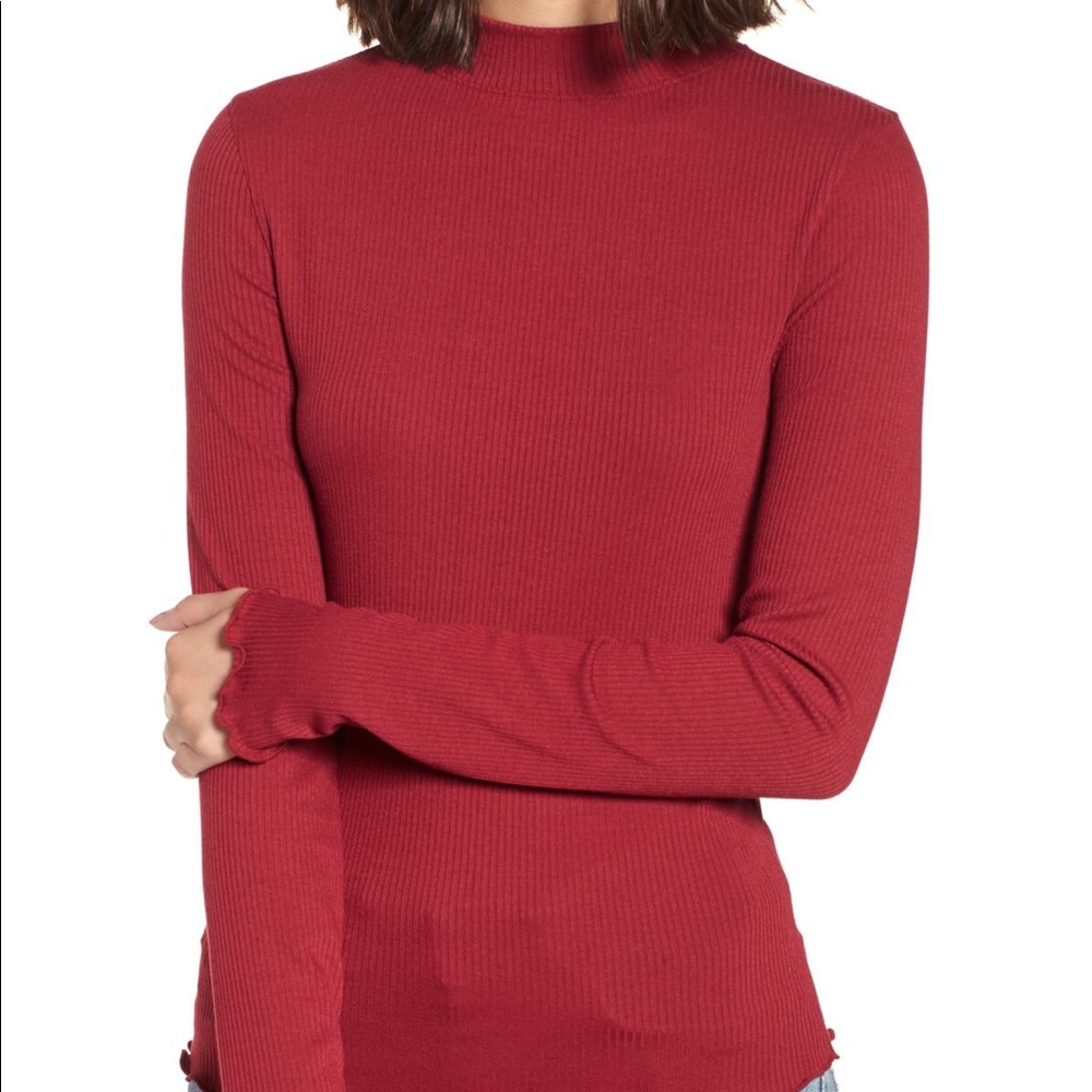 BP. Slim Rib Long Sleeve Tee Red Rumba